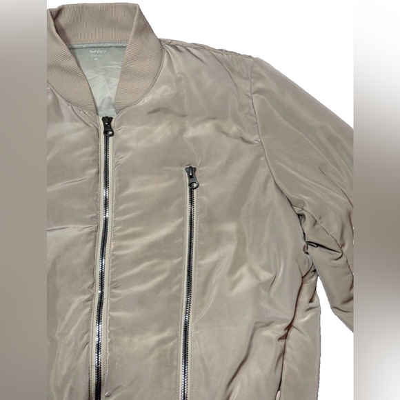 ALO Yoga Off Duty Satin Bomber Jacket in Tan Gravel Size Medium - Picture 6 of 15